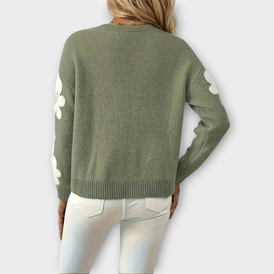 Silke - Měkký pletený svetr s květinovým designem