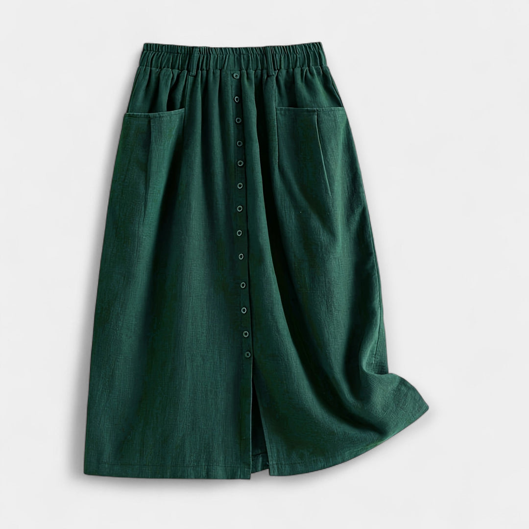Magdaléna Elegantní Midi Vintage Sukně Předníkapsami