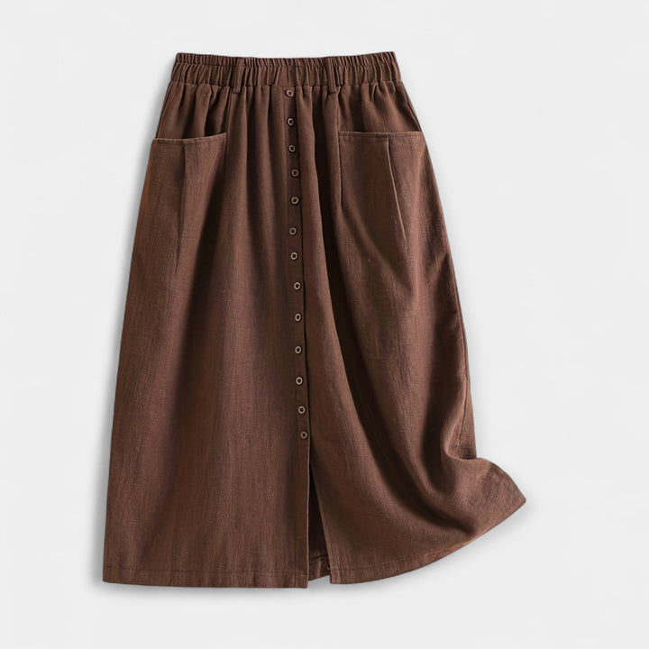 Magdaléna Elegantní Midi Vintage Sukně Předníkapsami